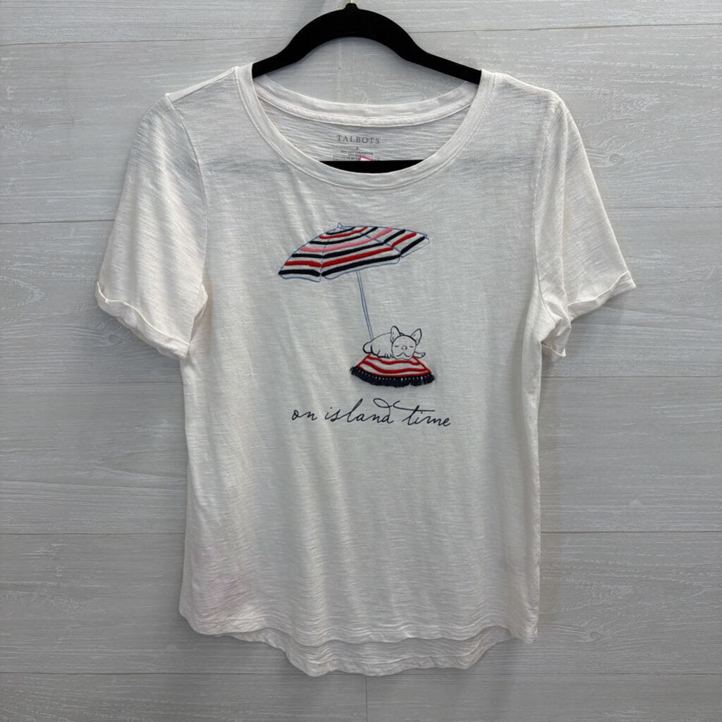 Talbots White 'On Island Time' Short Sleeve Top Small