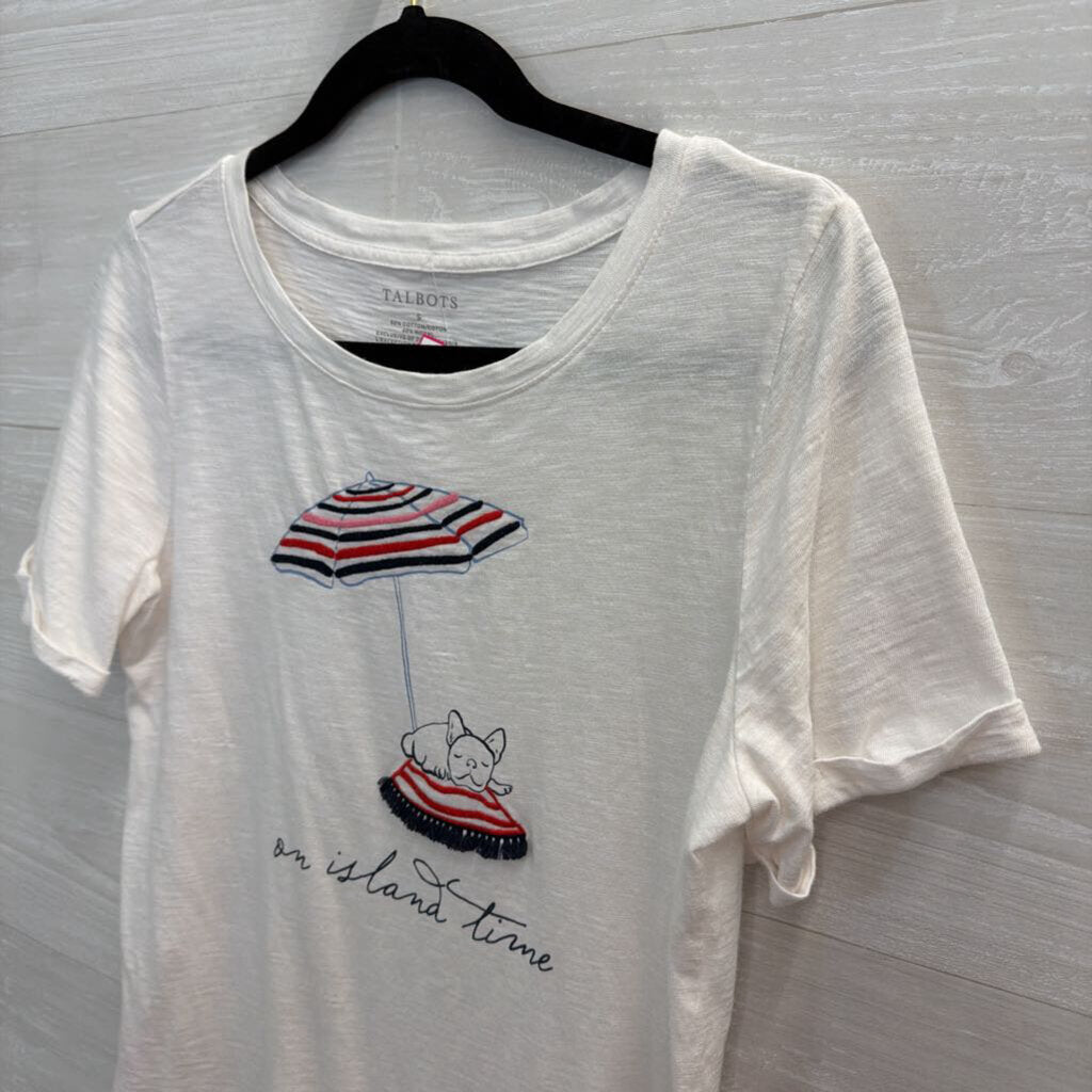 Talbots White 'On Island Time' Short Sleeve Top Small