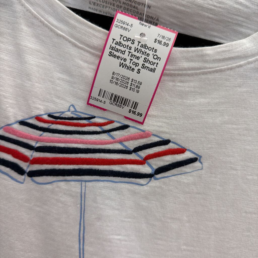 Talbots White 'On Island Time' Short Sleeve Top Small