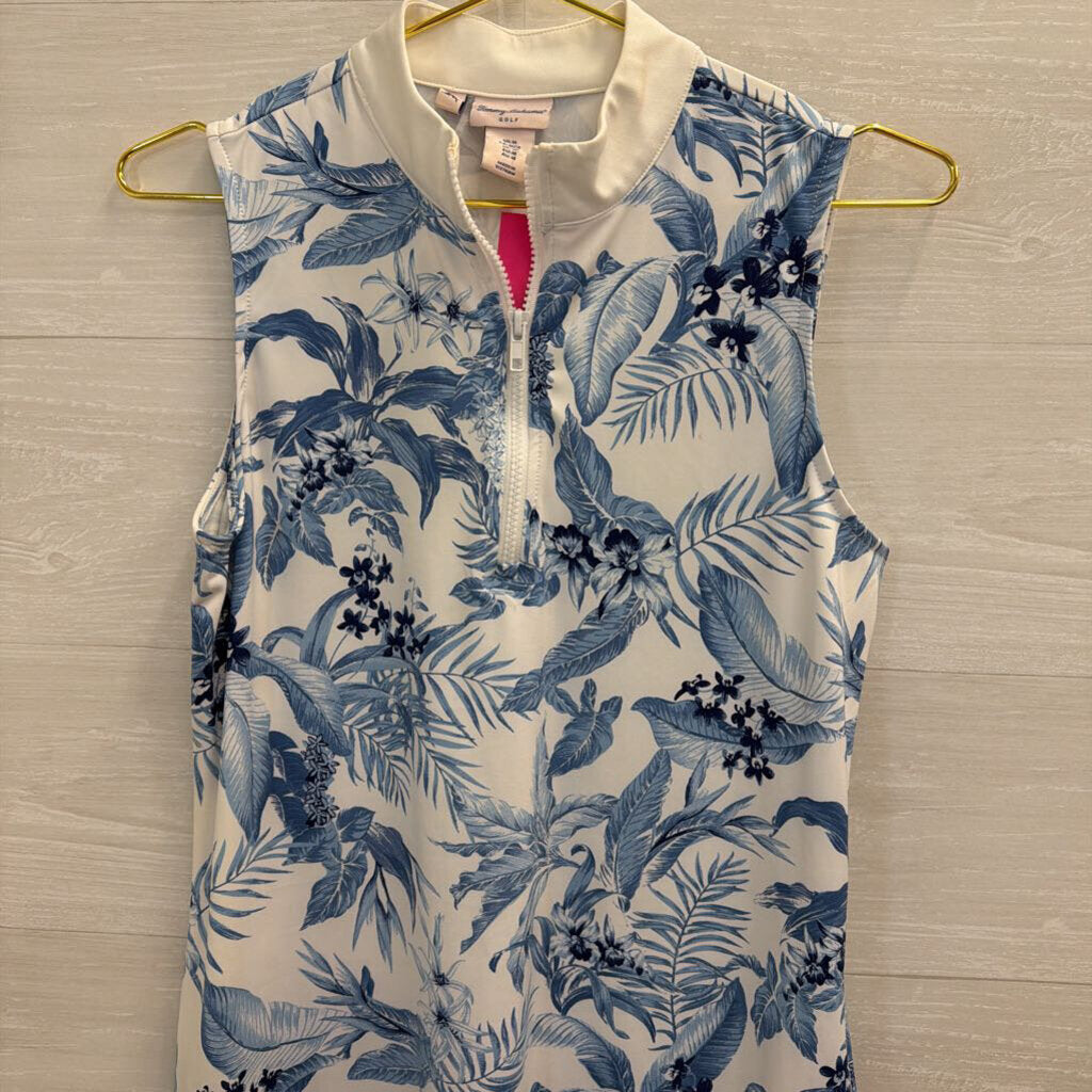 Tommy Bahama Golf White/ Blue Print Sleeveless Dress Medium
