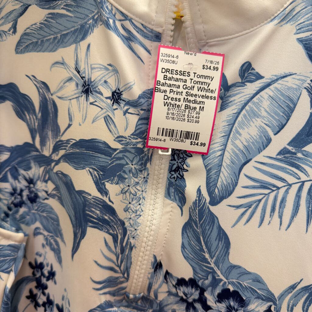 Tommy Bahama Golf White/ Blue Print Sleeveless Dress Medium