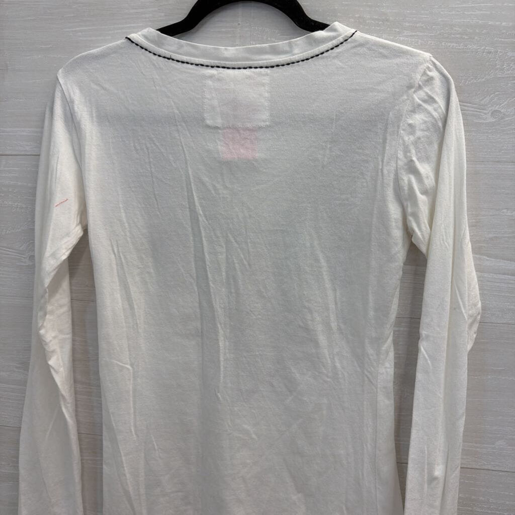 Cattlelac Ranch White/ Red Embroidered Print Long Sleeve Top Small