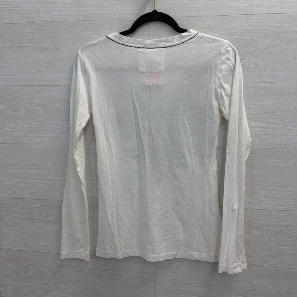 Cattlelac Ranch White/ Red Embroidered Print Long Sleeve Top Small