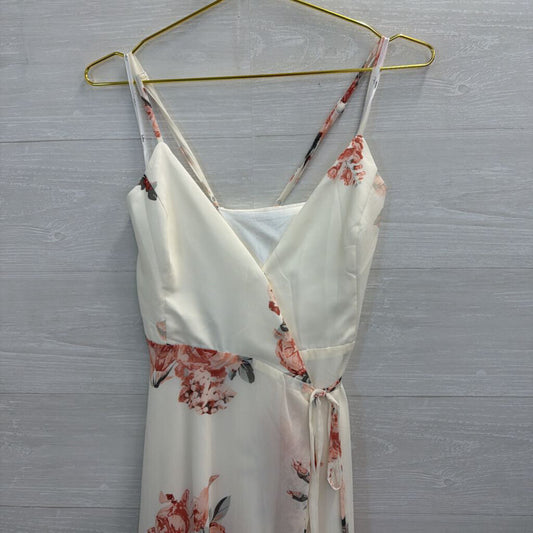 Lulus White/ Pink Floral Print Wrap Maxi Dress Small