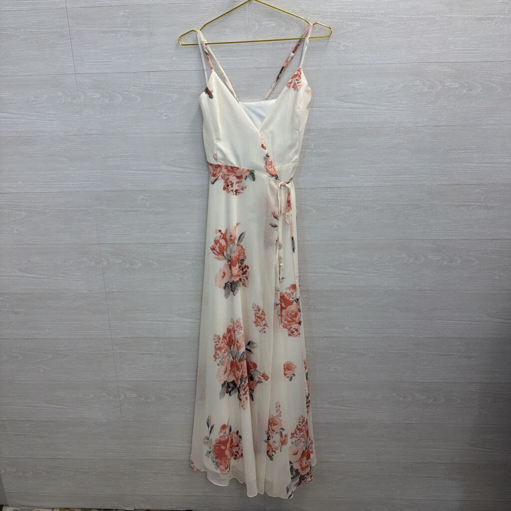 Lulus White/ Pink Floral Print Wrap Maxi Dress Small
