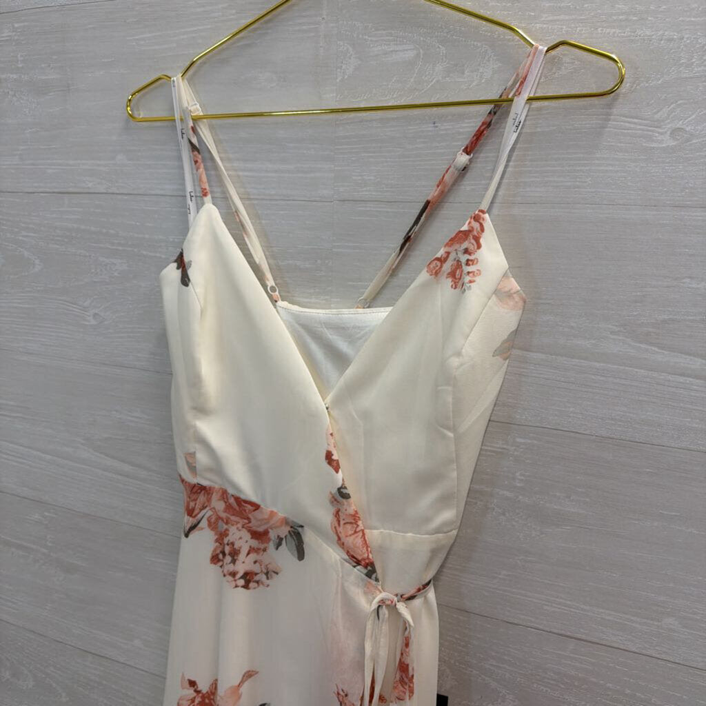 Lulus White/ Pink Floral Print Wrap Maxi Dress Small