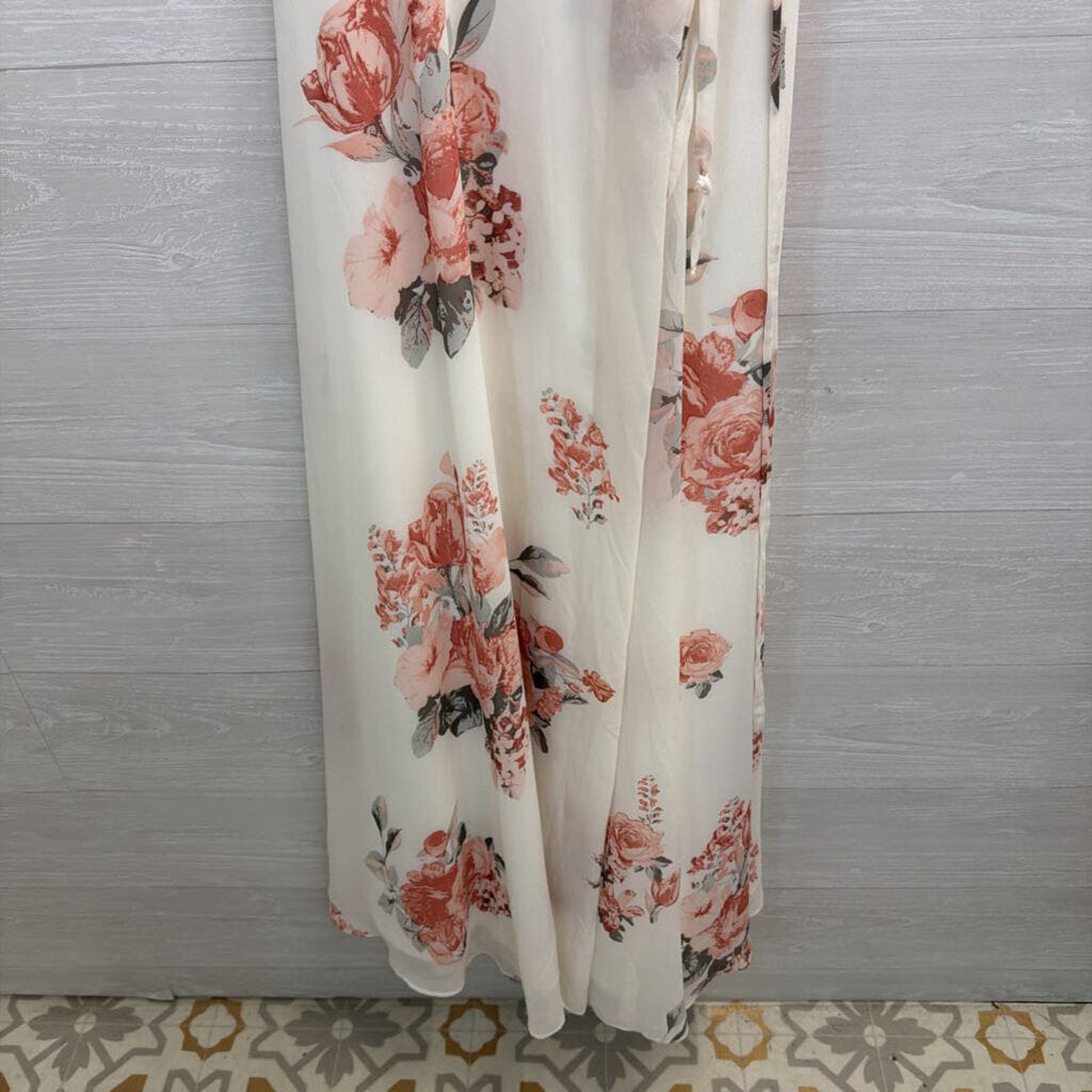 Lulus White/ Pink Floral Print Wrap Maxi Dress Small