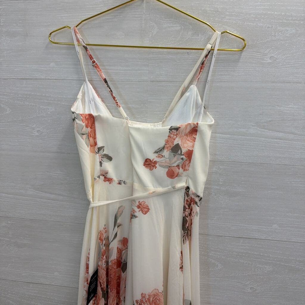 Lulus White/ Pink Floral Print Wrap Maxi Dress Small