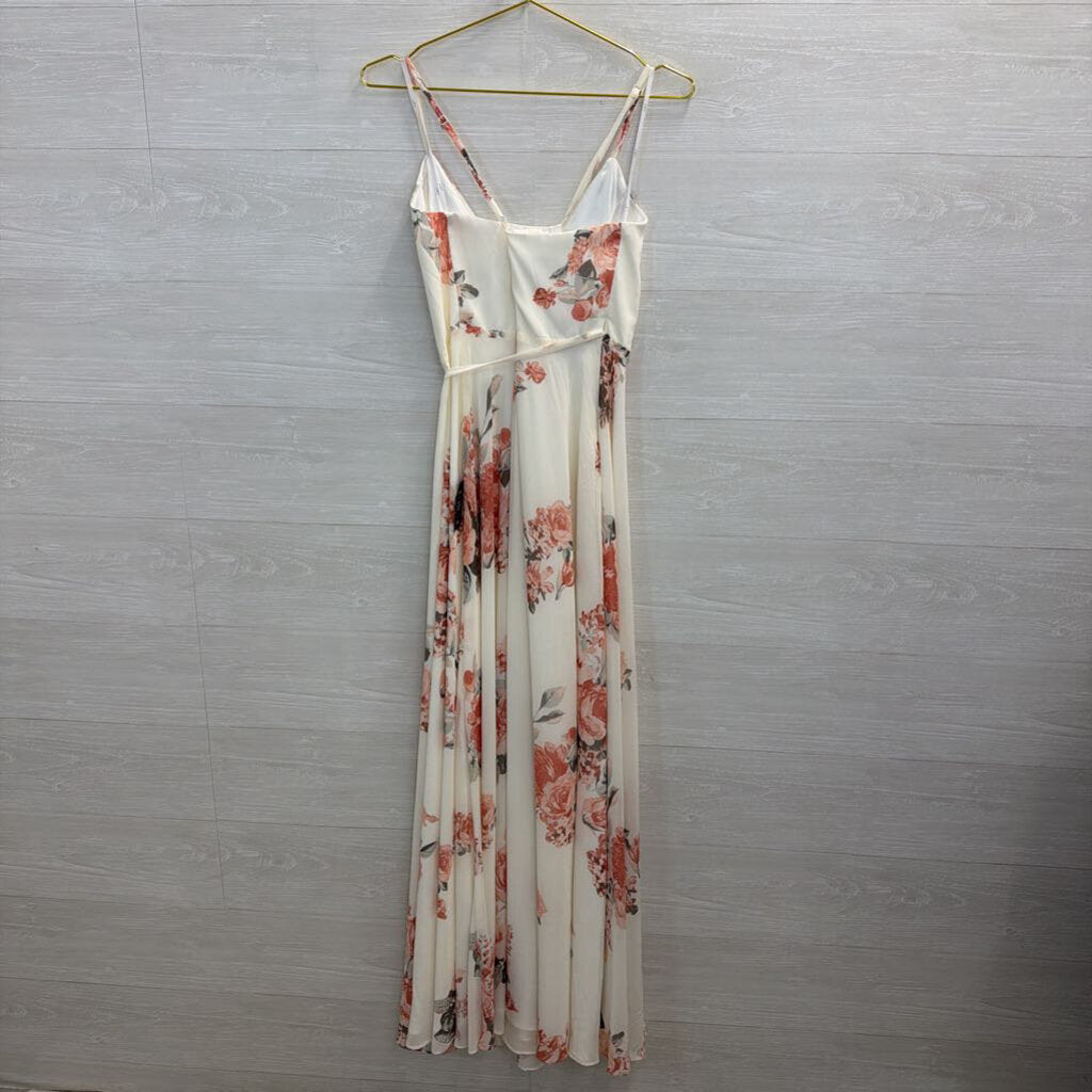 Lulus White/ Pink Floral Print Wrap Maxi Dress Small
