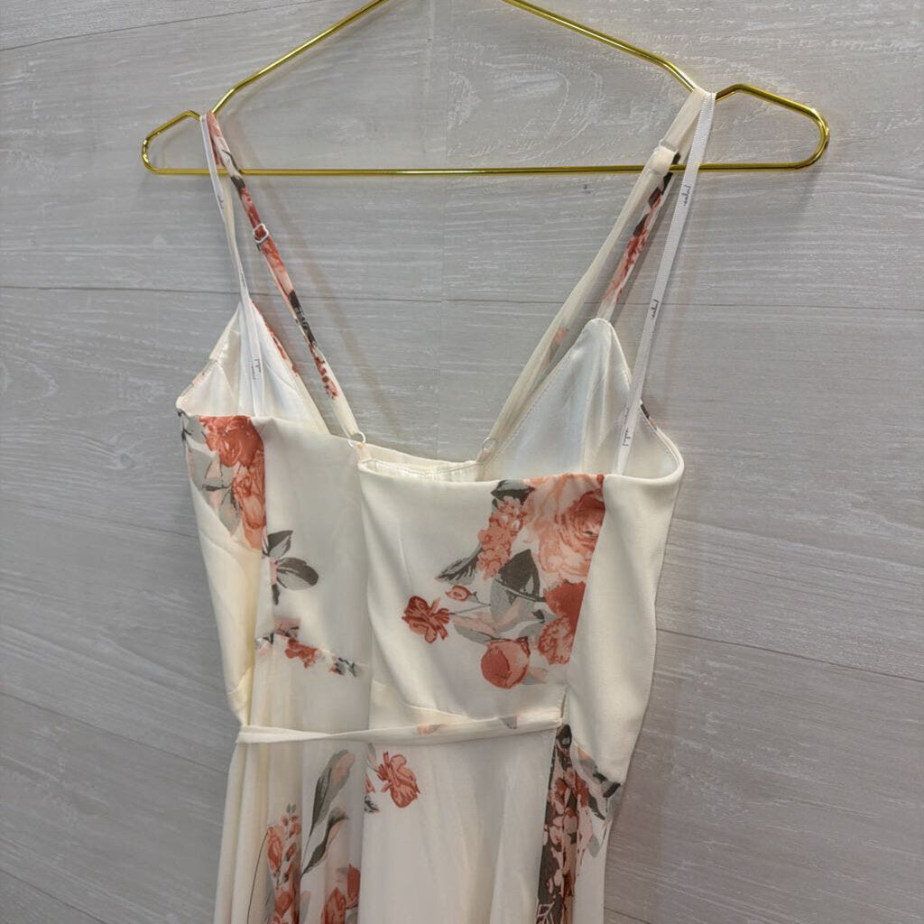 Lulus White/ Pink Floral Print Wrap Maxi Dress Small