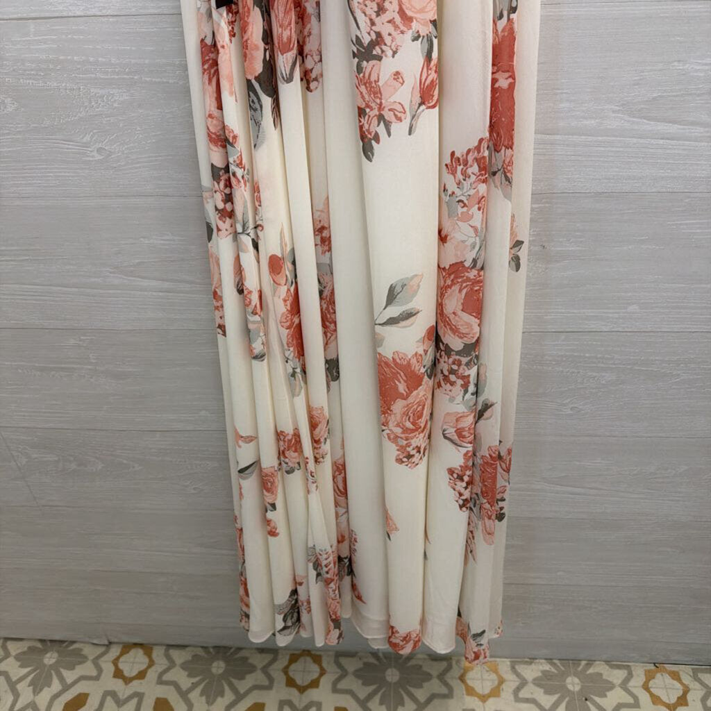 Lulus White/ Pink Floral Print Wrap Maxi Dress Small