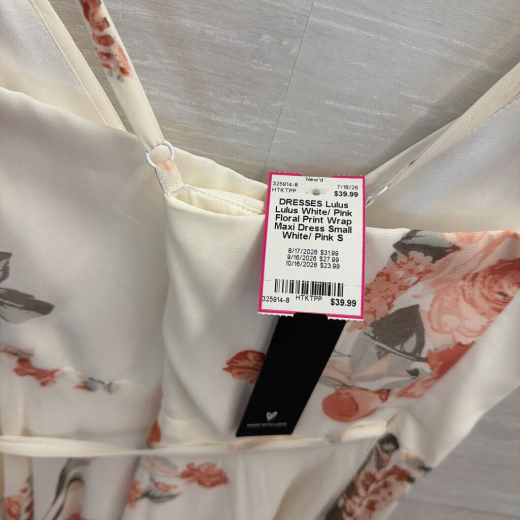 Lulus White/ Pink Floral Print Wrap Maxi Dress Small
