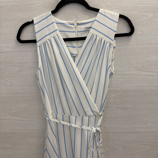 Calvin Klein White/ Blue Striped Sleeveless Midi Dress 2