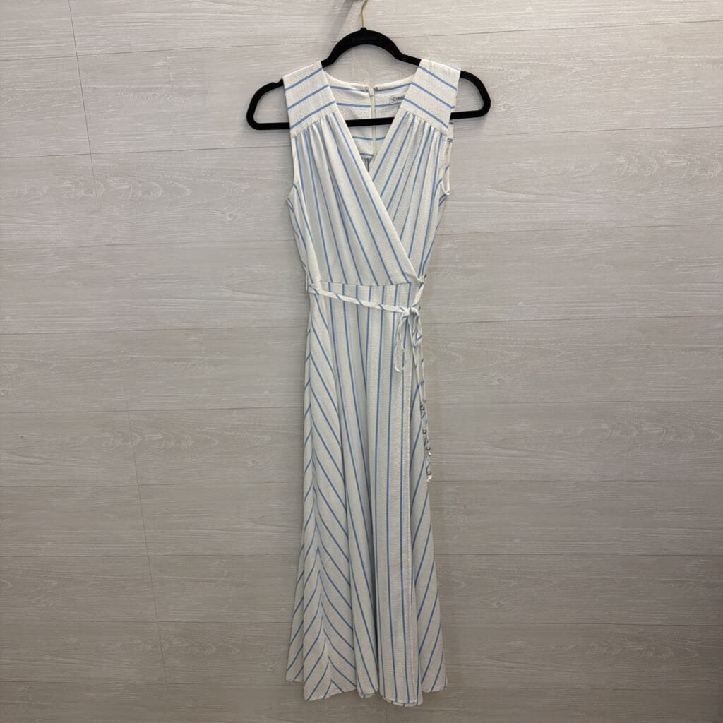 Calvin Klein White/ Blue Striped Sleeveless Midi Dress 2
