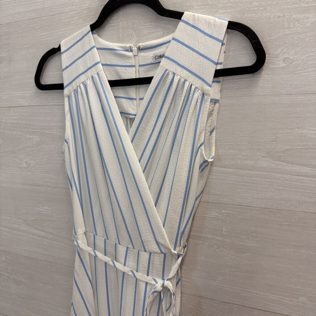 Calvin Klein White/ Blue Striped Sleeveless Midi Dress 2