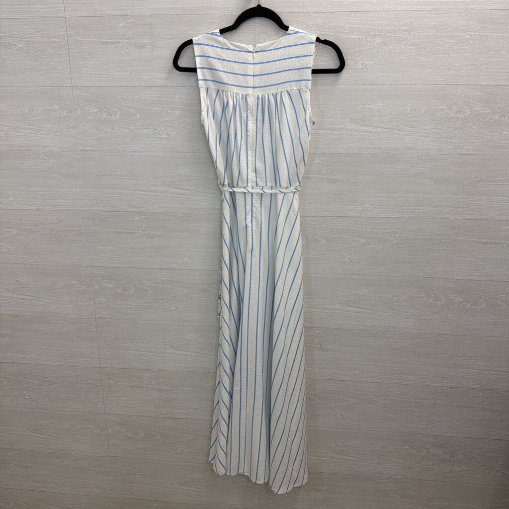 Calvin Klein White/ Blue Striped Sleeveless Midi Dress 2