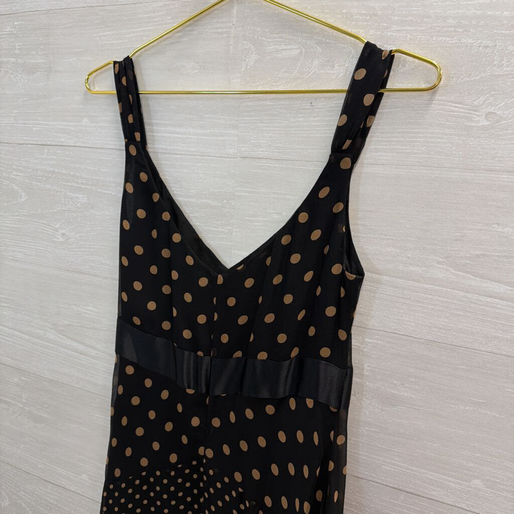 BCBG Black/ Beige Polka Dot Midi Dress 6