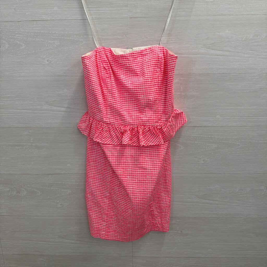 Lilly Pulitzer Pink/ White Gingham Ruffle Waist Strapless Dress 2