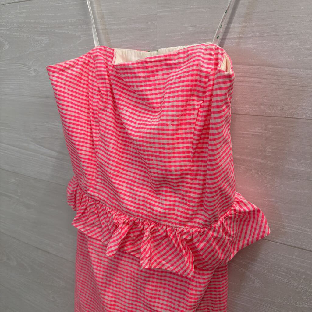 Lilly Pulitzer Pink/ White Gingham Ruffle Waist Strapless Dress 2