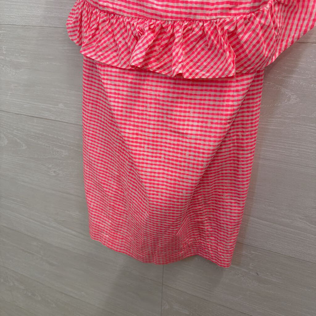 Lilly Pulitzer Pink/ White Gingham Ruffle Waist Strapless Dress 2