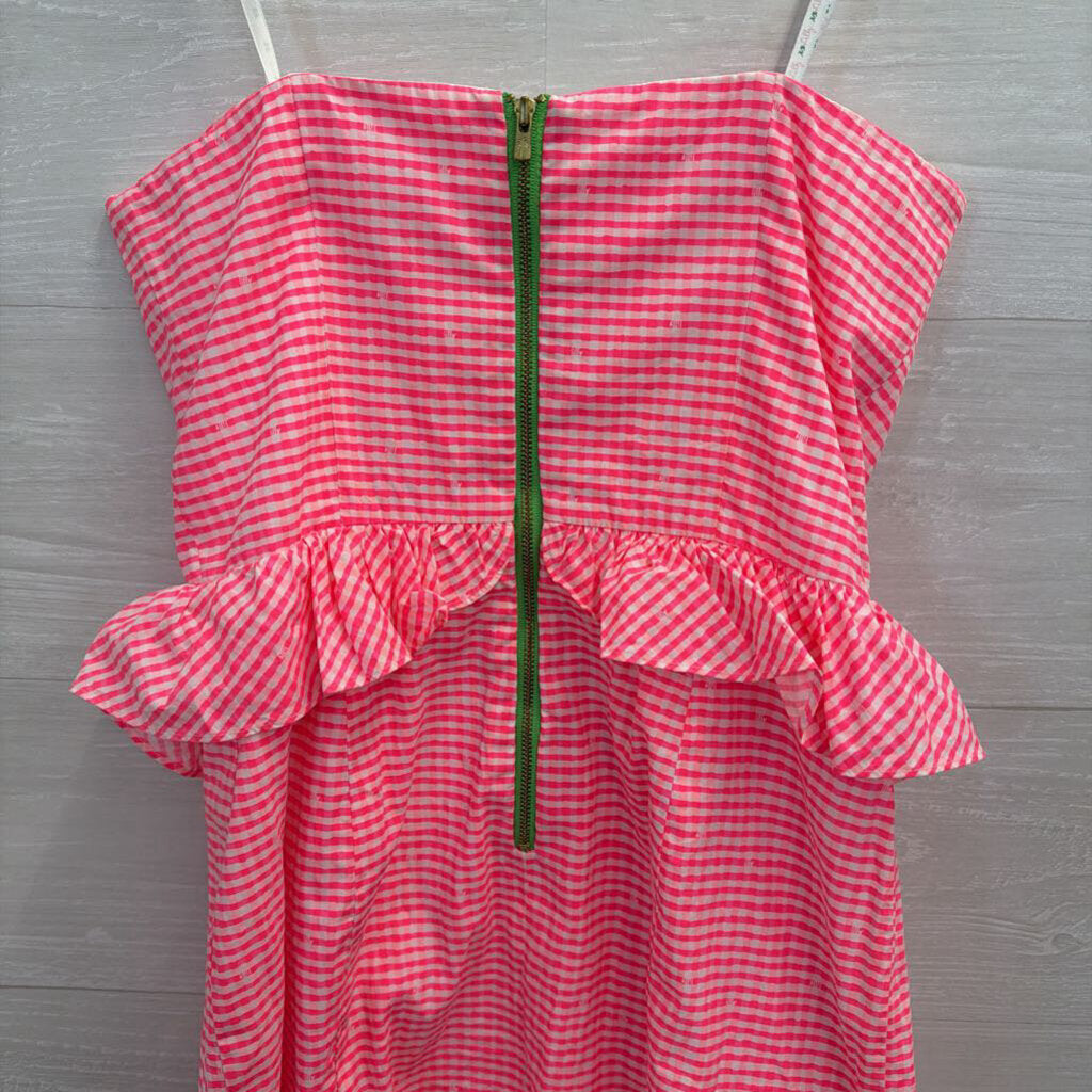 Lilly Pulitzer Pink/ White Gingham Ruffle Waist Strapless Dress 2