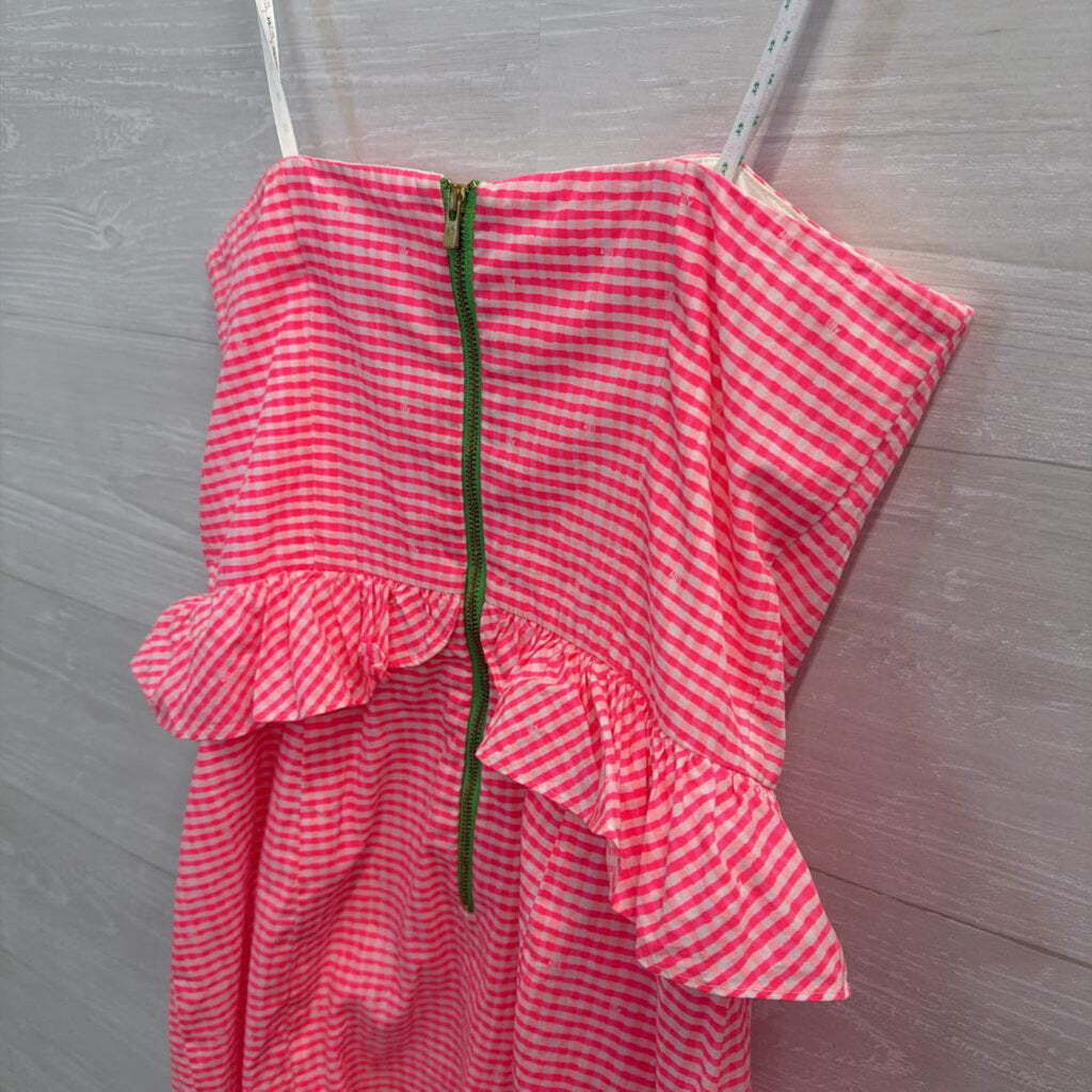 Lilly Pulitzer Pink/ White Gingham Ruffle Waist Strapless Dress 2