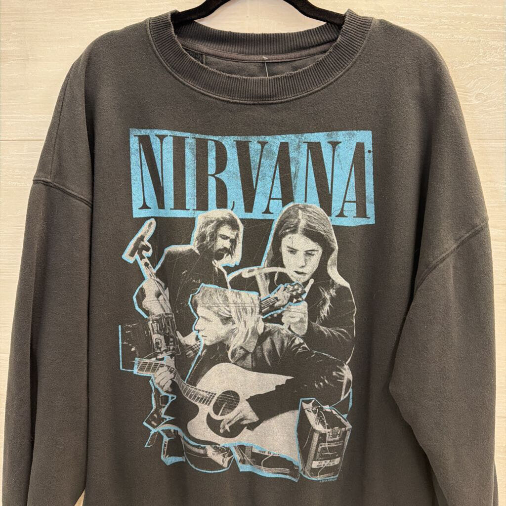 American Eagle Grey Nirvana Graphic Crewneck Sweatshirt Medium