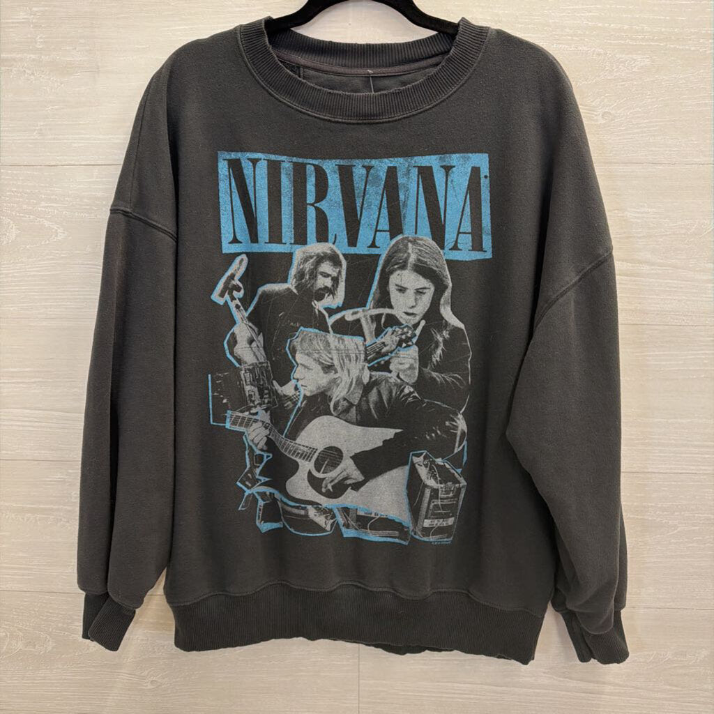 American Eagle Grey Nirvana Graphic Crewneck Sweatshirt Medium