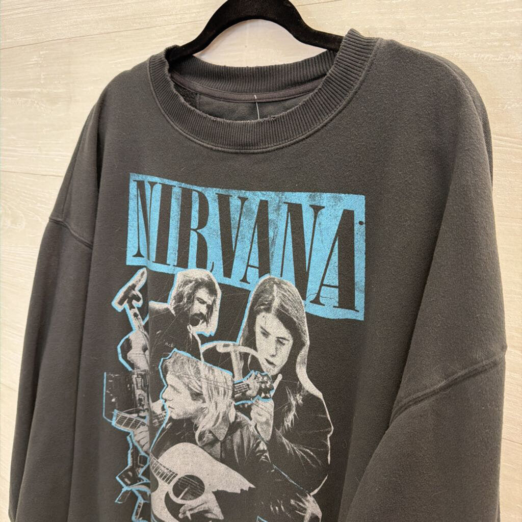 American Eagle Grey Nirvana Graphic Crewneck Sweatshirt Medium
