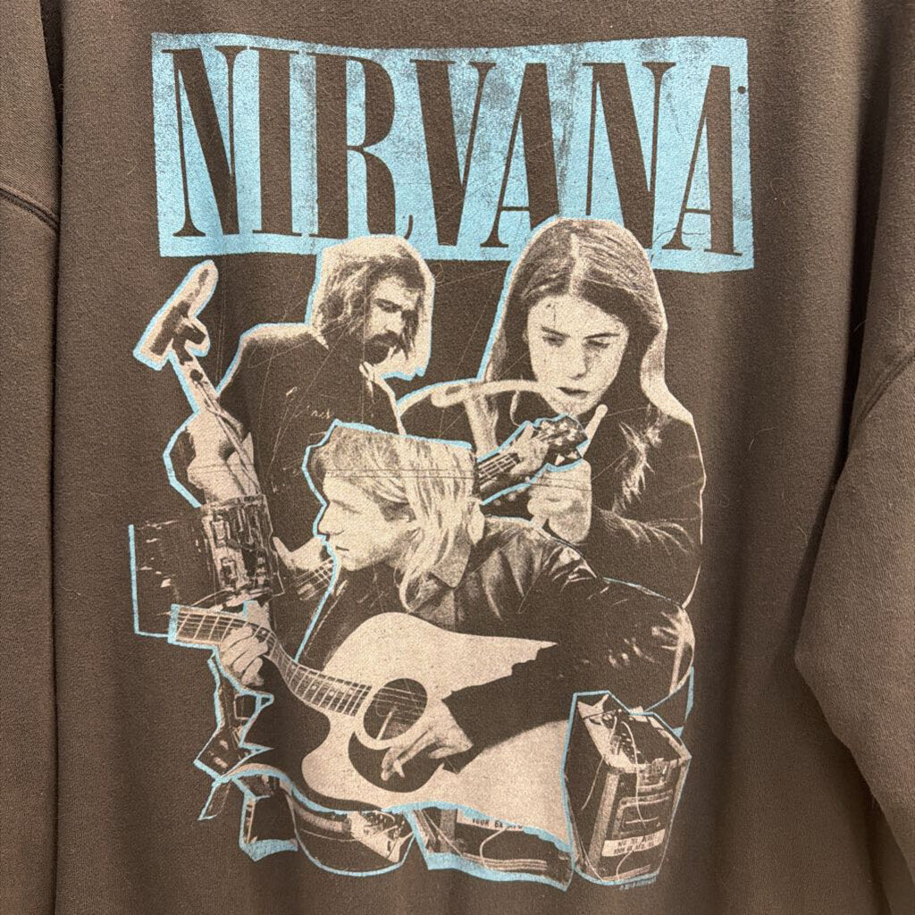 American Eagle Grey Nirvana Graphic Crewneck Sweatshirt Medium