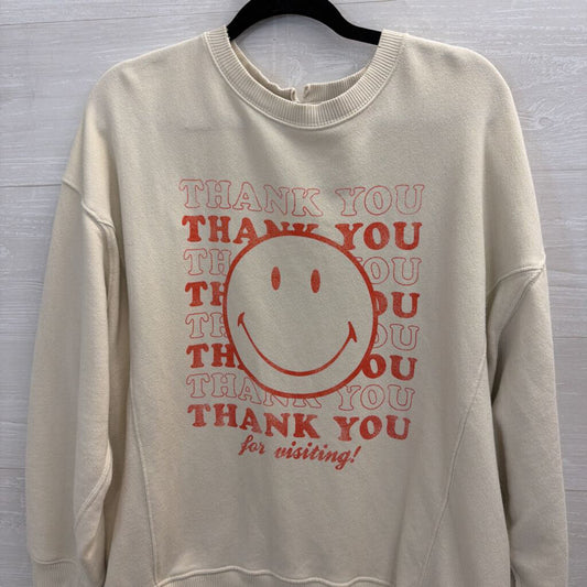 Aerie Beige/ Red Thank You Smiley Crewneck Sweatshirt Small