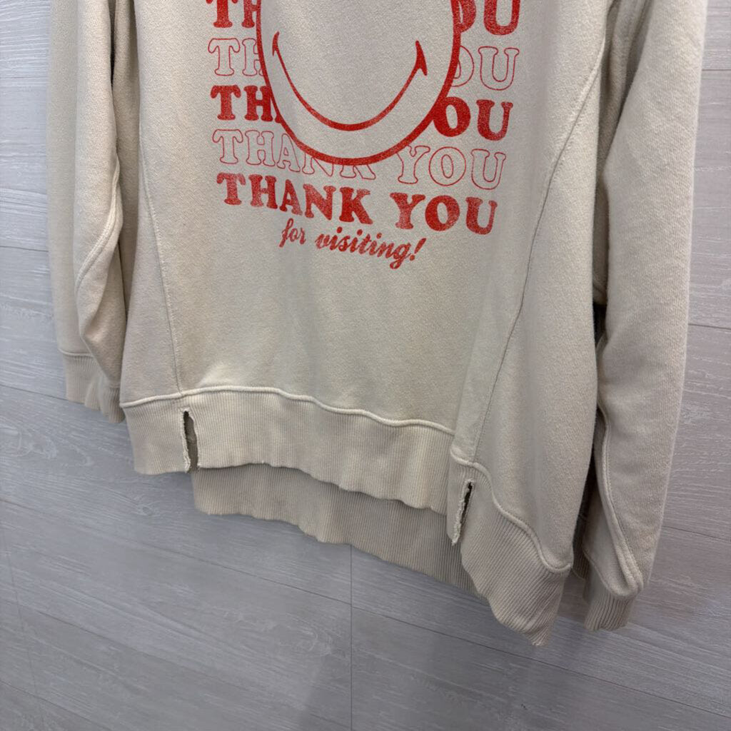 Aerie Beige/ Red Thank You Smiley Crewneck Sweatshirt Small