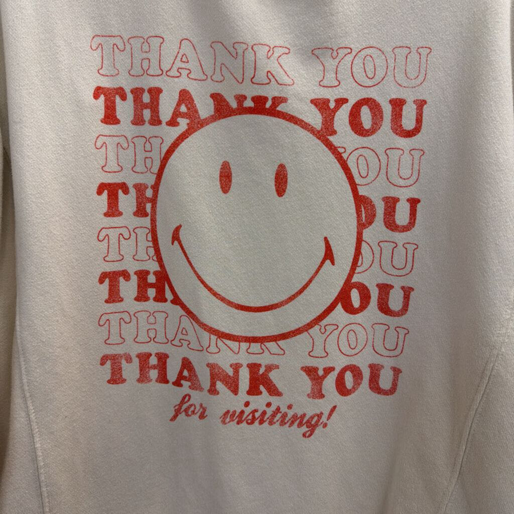 Aerie Beige/ Red Thank You Smiley Crewneck Sweatshirt Small