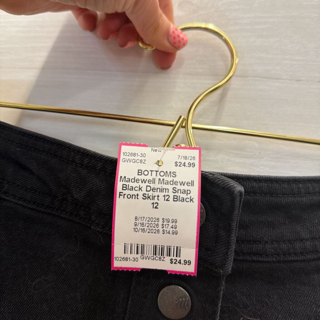 Madewell Black Denim Snap Front Skirt 12