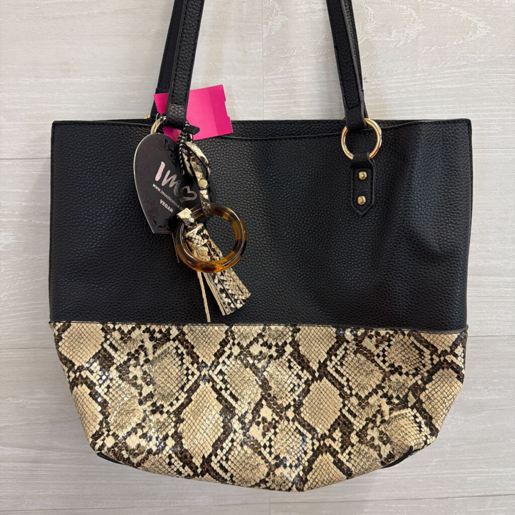 Imo Black/ Snakeskin Reversible Shoulder Purse