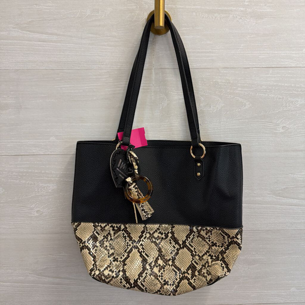 Imo Black/ Snakeskin Reversible Shoulder Purse