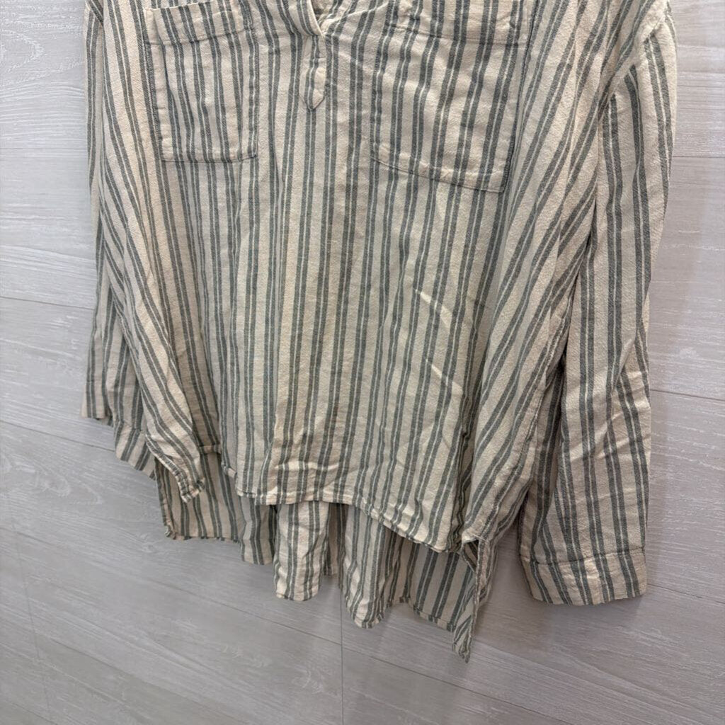 Madewell White/ Green Striped Long Sleeve Top Large
