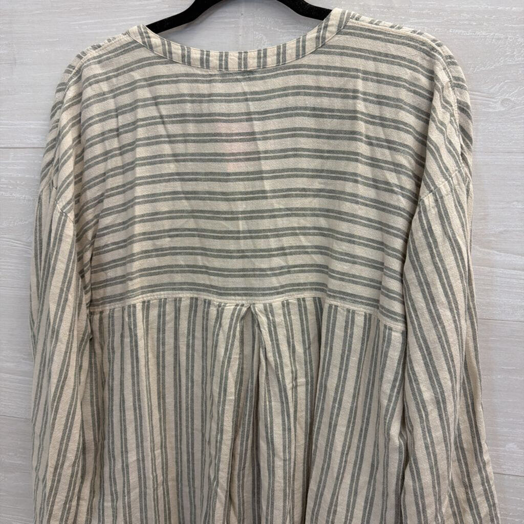 Madewell White/ Green Striped Long Sleeve Top Large