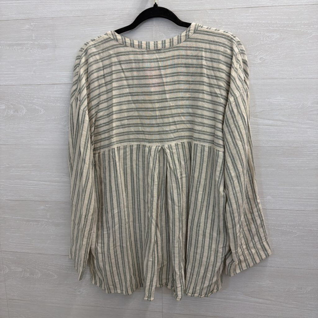 Madewell White/ Green Striped Long Sleeve Top Large
