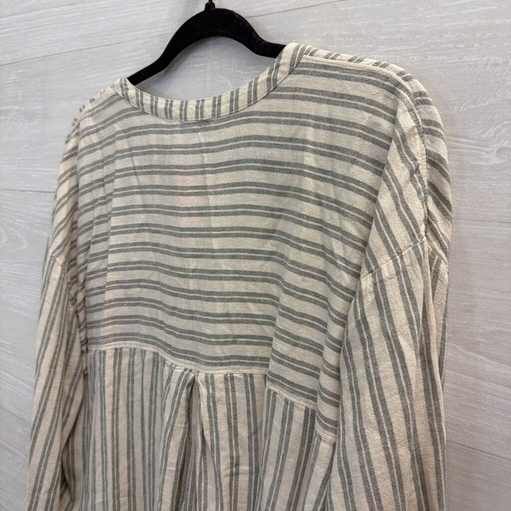 Madewell White/ Green Striped Long Sleeve Top Large