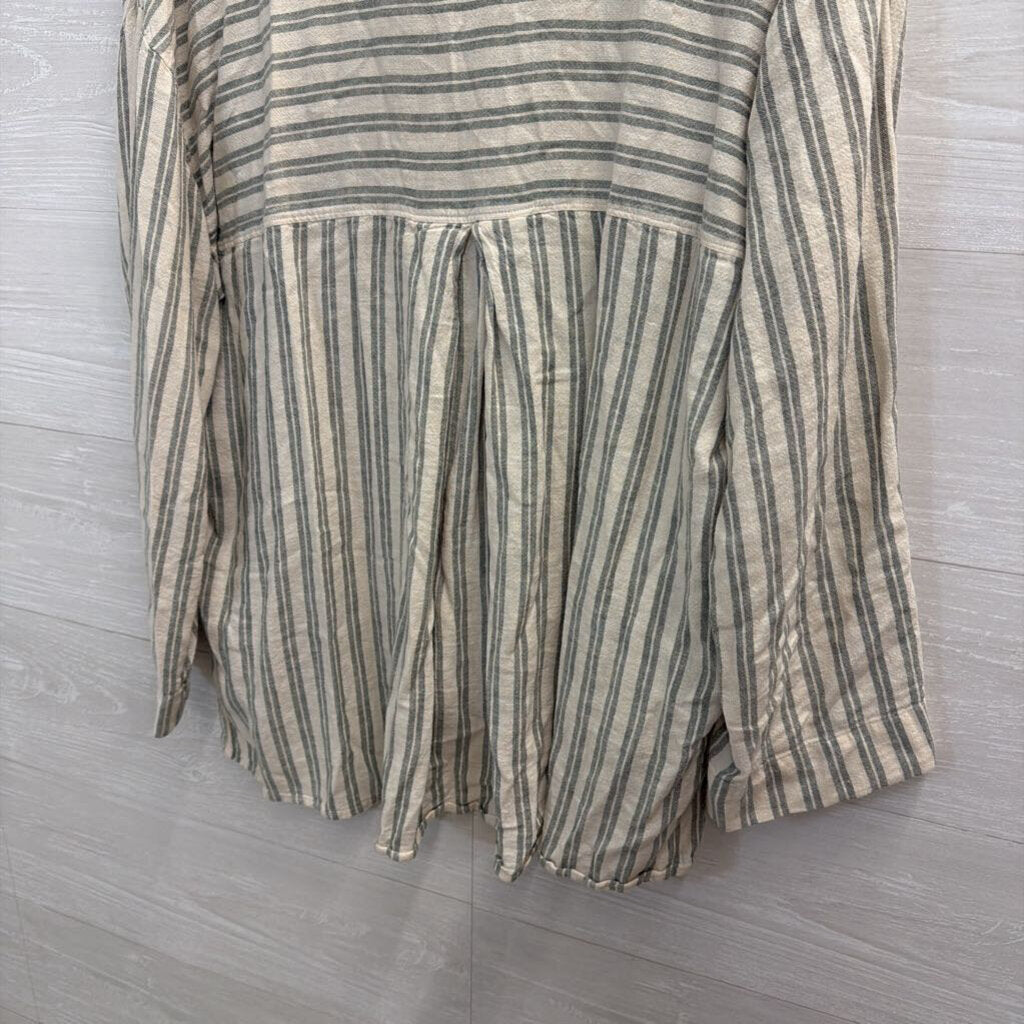 Madewell White/ Green Striped Long Sleeve Top Large