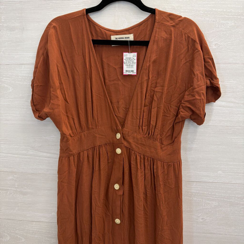 The Normal Brand Brown Short Sleeve Button Front Dress Large