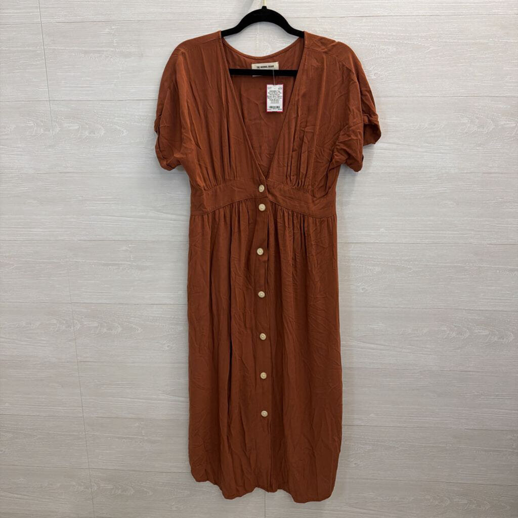The Normal Brand Brown Short Sleeve Button Front Dress Large