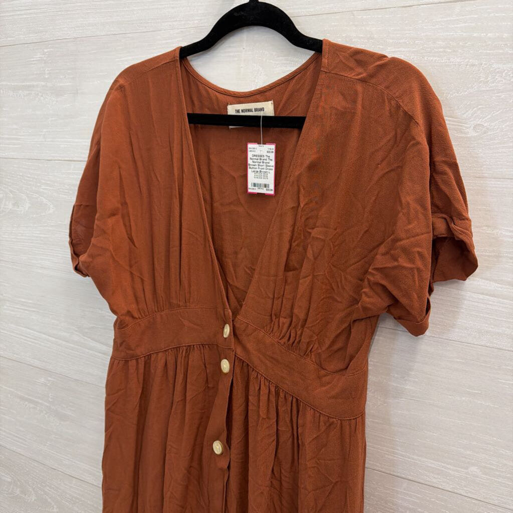 The Normal Brand Brown Short Sleeve Button Front Dress Large
