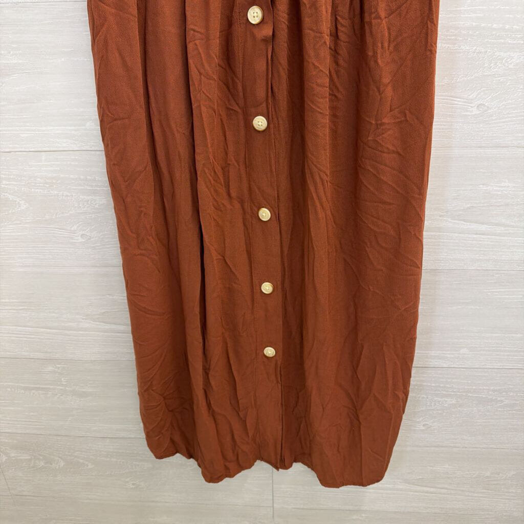 The Normal Brand Brown Short Sleeve Button Front Dress Large