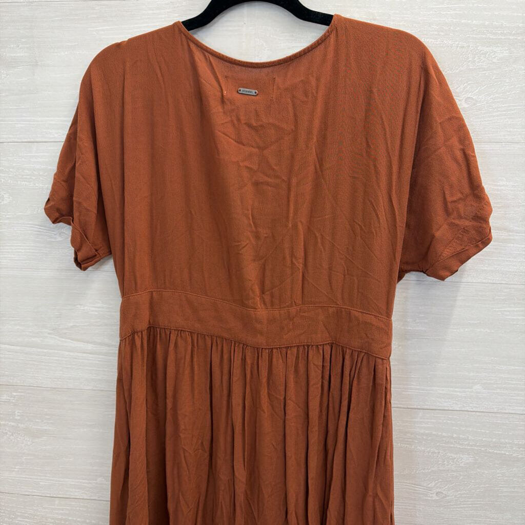 The Normal Brand Brown Short Sleeve Button Front Dress Large