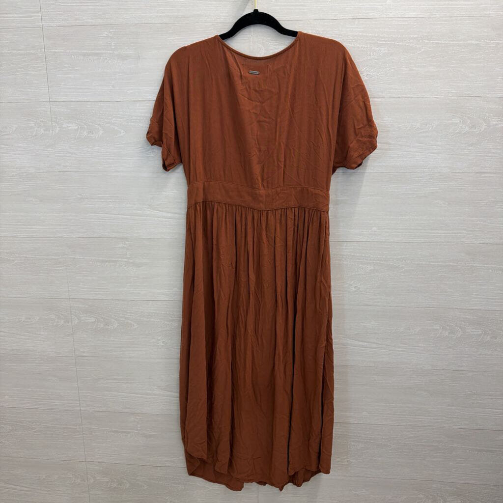 The Normal Brand Brown Short Sleeve Button Front Dress Large