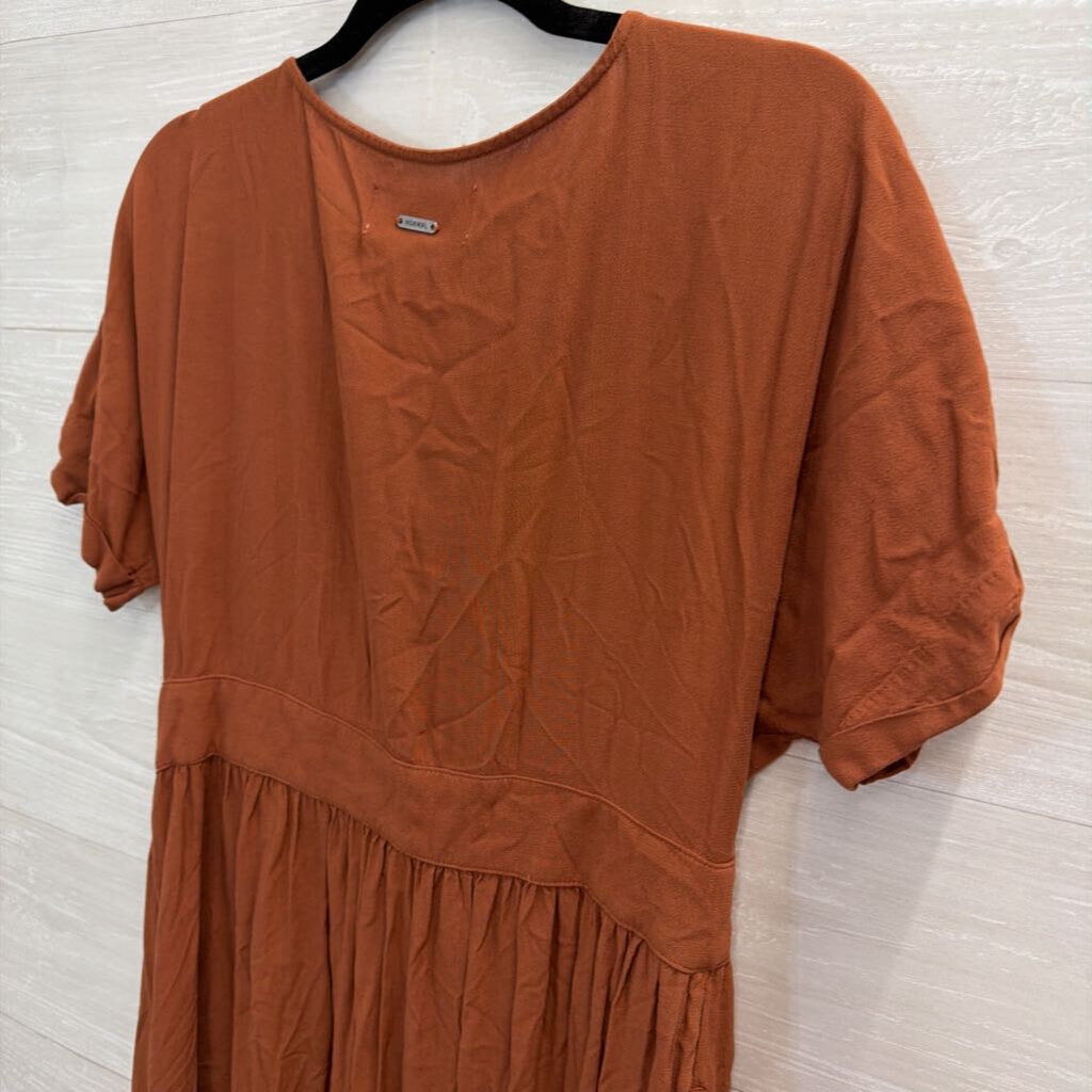 The Normal Brand Brown Short Sleeve Button Front Dress Large