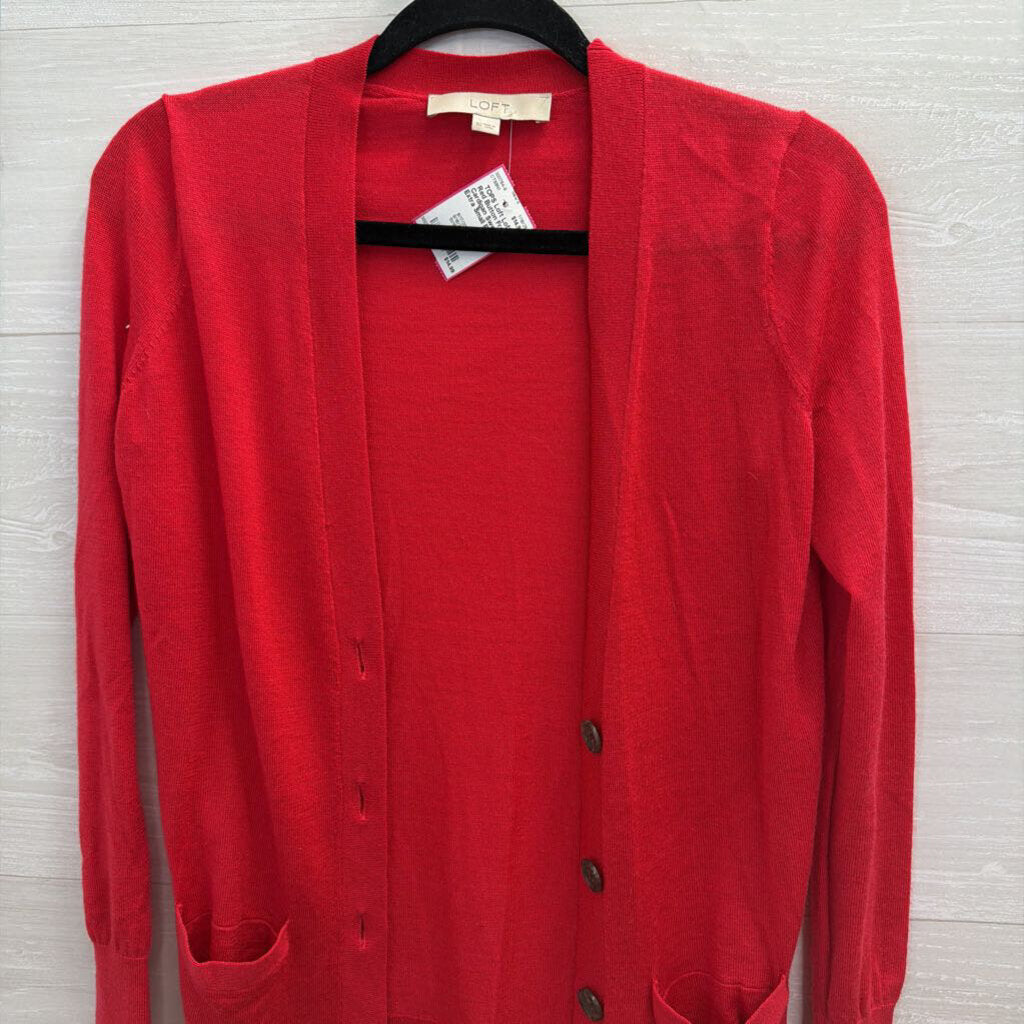Loft Red Button Front Cardigan Sweater Extra Small