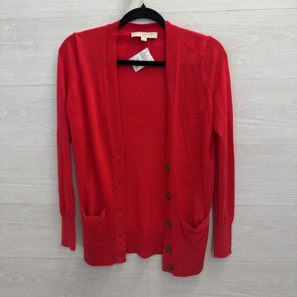 Loft Red Button Front Cardigan Sweater Extra Small